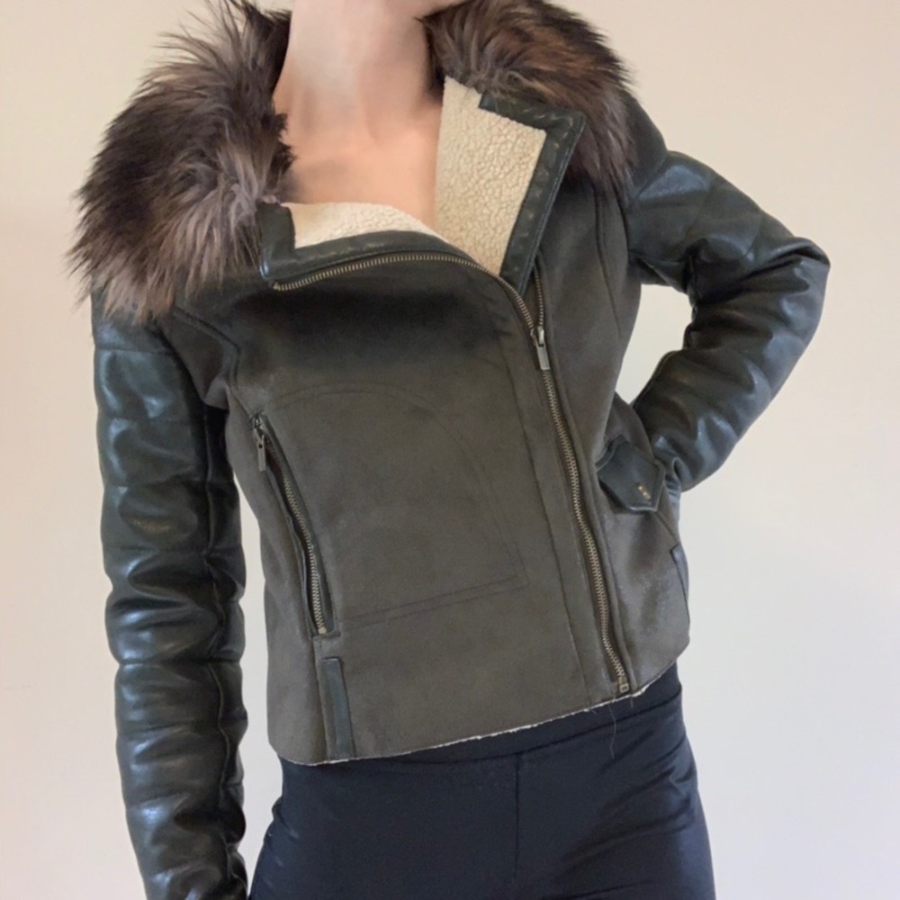 Leather faux fur jacket!